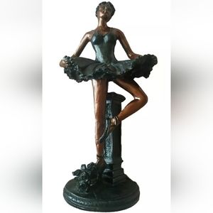 Ballerina Sculpture with Roses in Resin Bronze and Charcoal